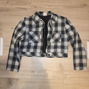 1990's Crop Plaid Black and White Women's Jacket